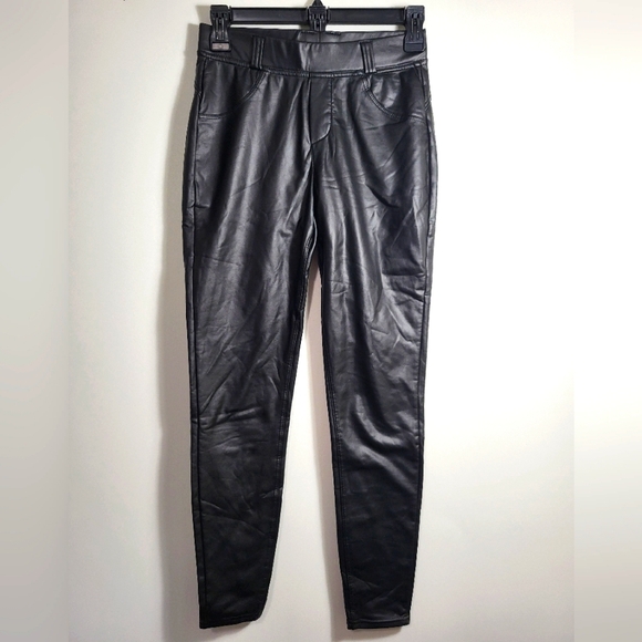 Pants - Black fleece lined faux leather leggings women's S  #2275